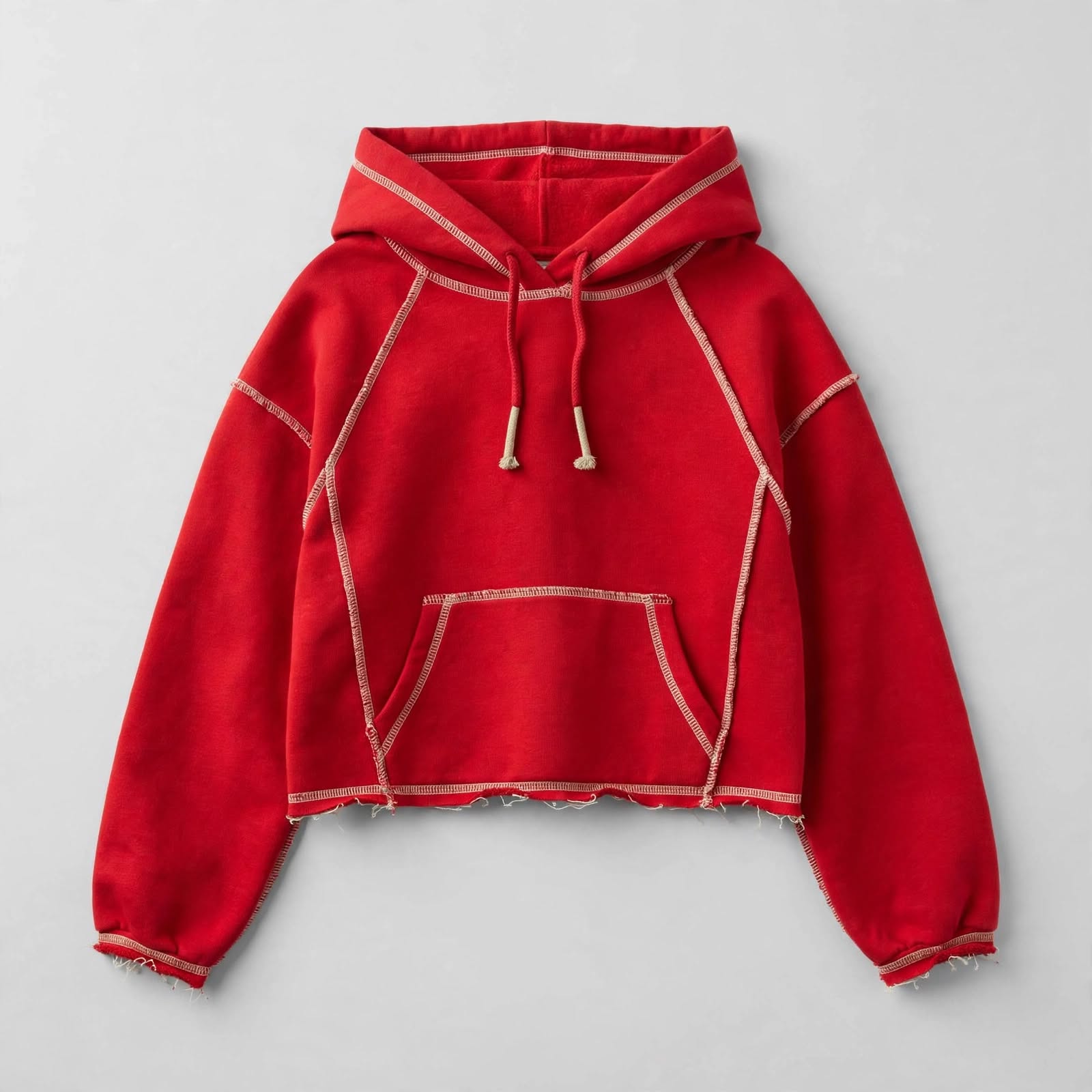 Contrast Stitch Raw Hem Women's Hoodie